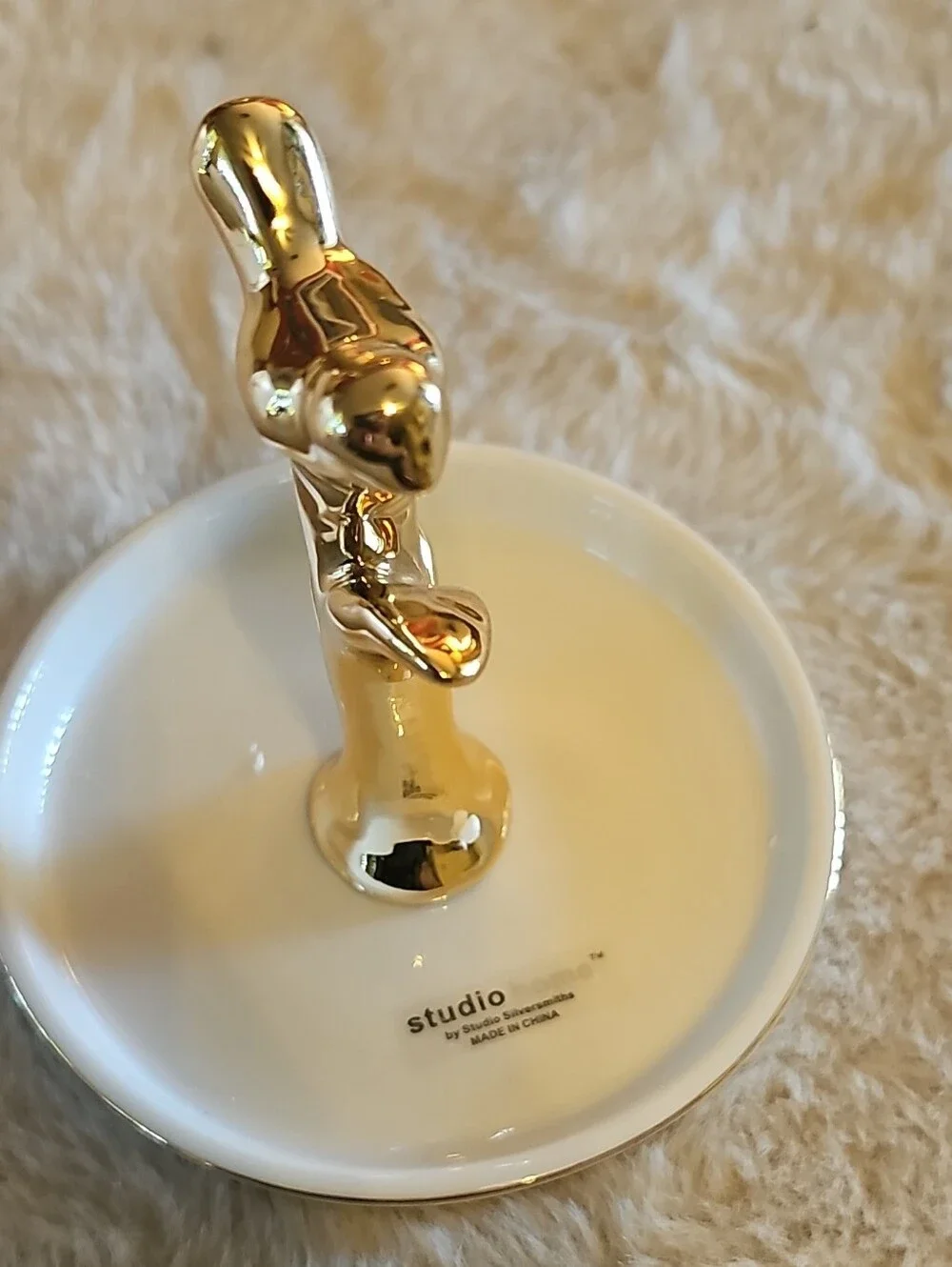 Gold & White Bird Ring Holder - Fine Porcelain